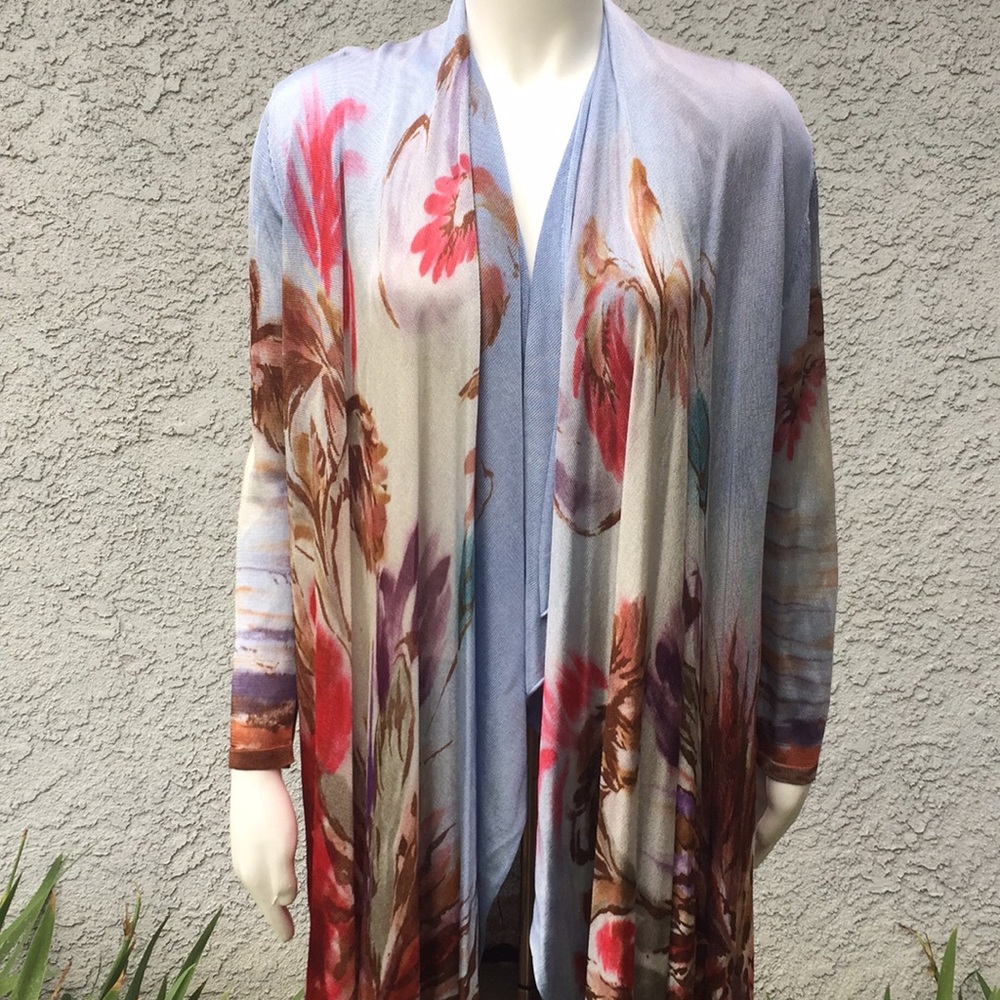 Mesmerize Watercolor Abstract Art Shawl Sheer Knit Cardigan Sweater Duster